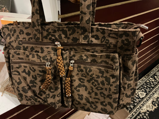 Corduroy cheetah tote