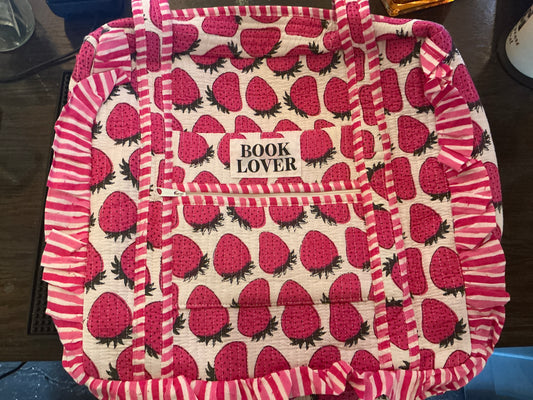 Book Lover strawberry tote